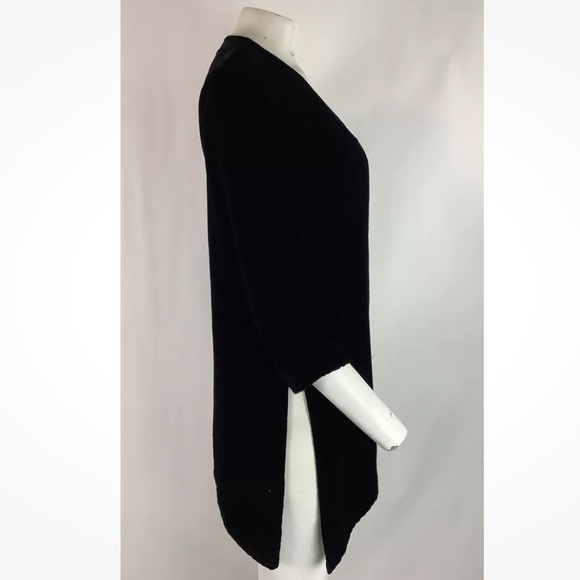 Allie Coosh Sz S Asymmetric Velvet Cardigan Black Open Face 3/4 Sleeve - Picture 3 of 6